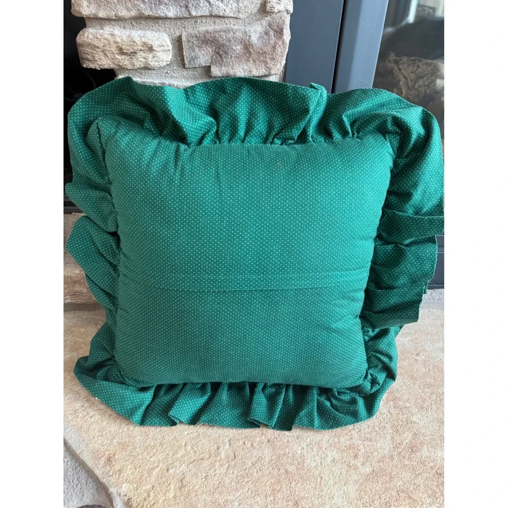 Christmas Reindeer Face Green Throw Accent Pillow Hand Stitched Lace Decor 15X15